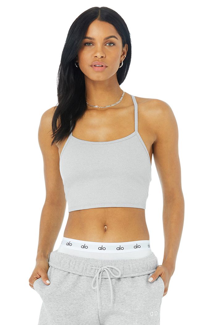 Tank Tops Alo Yoga Alosoft Ribbed Crop Calm Mujer Grises | 294531JZA