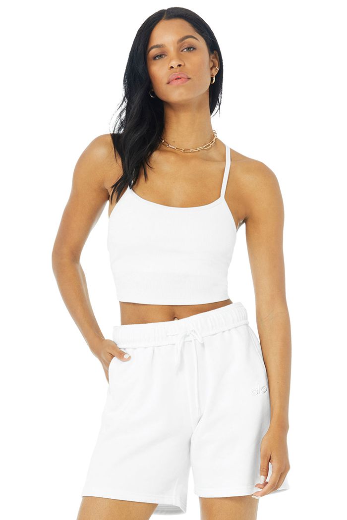 Tank Tops Alo Yoga Alosoft Ribbed Crop Calm Mujer Blancos | 762890UAJ