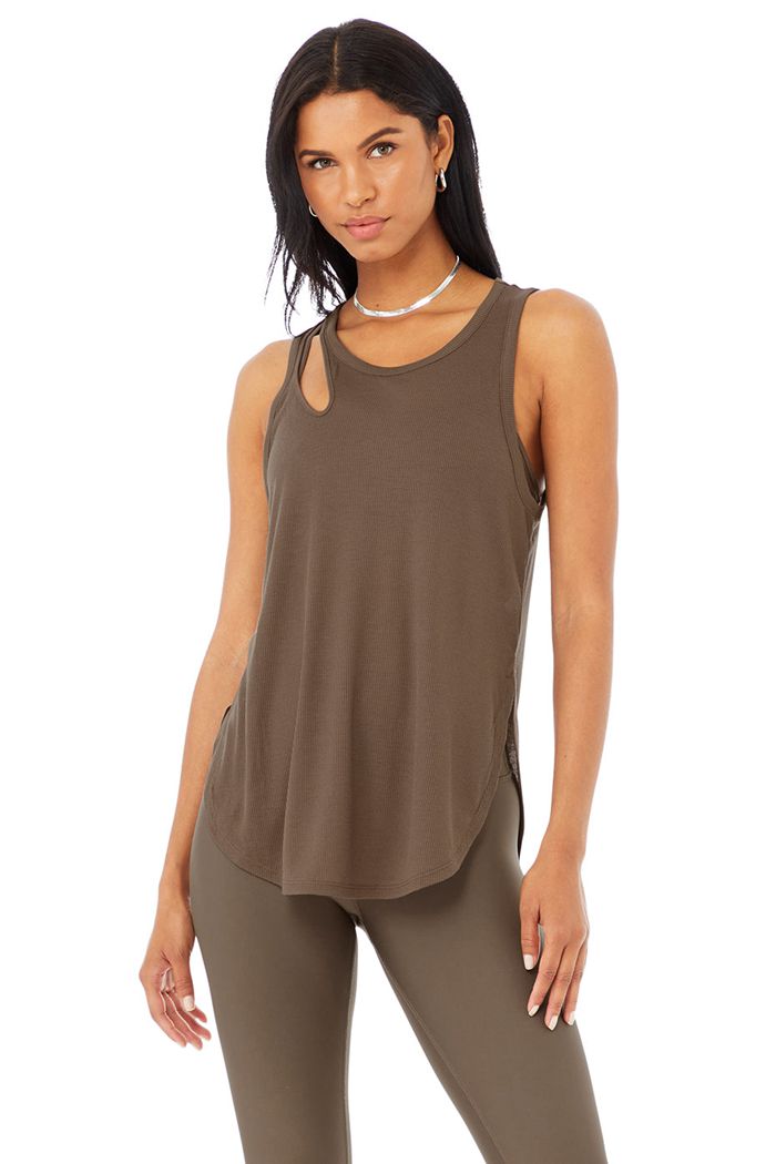 Tank Tops Alo Yoga Ribbed Peak Mujer Marrom | 095438BVO